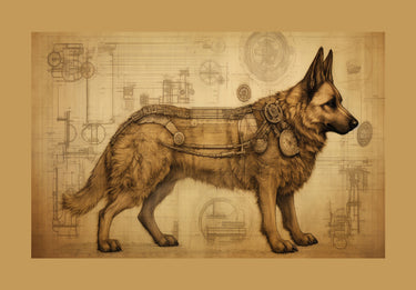 Drawings German Shepherd Dog Da Vinci Style Vintage Framed Canvas Prints Wall Art Hanging Home Decor